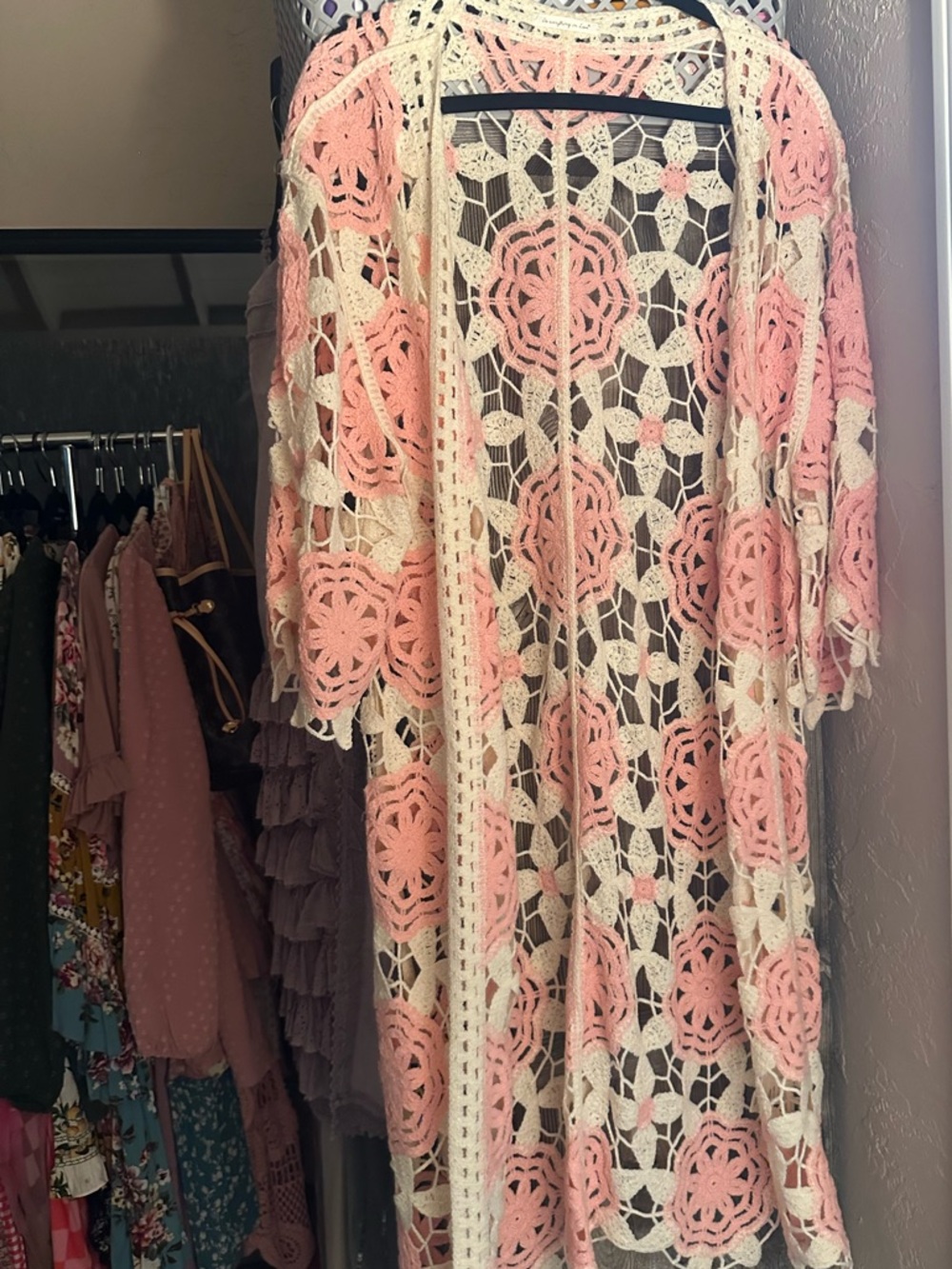 Do Everything In Love Pink and Cream Crochet Overlay